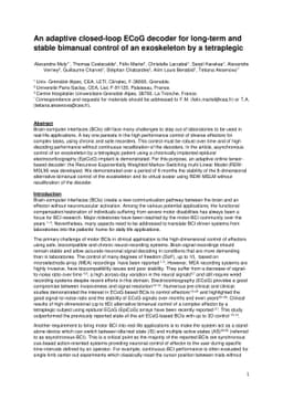An adaptive closed-loop ECoG decoder for long-term and stable bimanual
  control of an exoskeleton by a tetraplegic