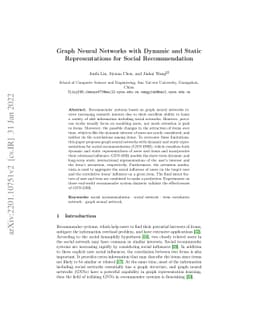 Graph Neural Networks with Dynamic and Static Representations for Social
  Recommendation