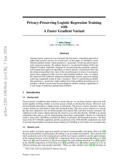 Privacy-Preserving Logistic Regression Training with A Faster Gradient
  Variant