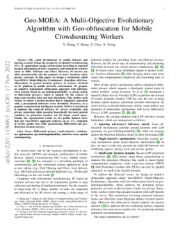 Geo-MOEA: A Multi-Objective Evolutionary Algorithm with Geo-obfuscation
  for Mobile Crowdsourcing Workers