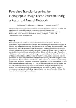 Few-shot Transfer Learning for Holographic Image Reconstruction using a
  Recurrent Neural Network