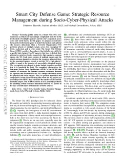 Smart City Defense Game: Strategic Resource Management during
  Socio-Cyber-Physical Attacks