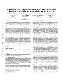 OtherTube: Facilitating Content Discovery and Reflection by Exchanging
  YouTube Recommendations with Strangers