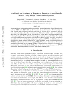 An Empirical Analysis of Recurrent Learning Algorithms In Neural Lossy
  Image Compression Systems