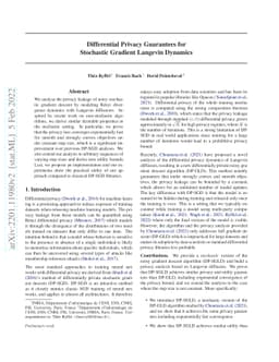 Differential Privacy Guarantees for Stochastic Gradient Langevin
  Dynamics