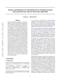 Existence and Estimation of Critical Batch Size for Training Generative
  Adversarial Networks with Two Time-Scale Update Rule