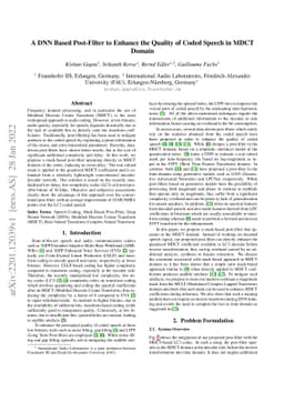 A DNN Based Post-Filter to Enhance the Quality of Coded Speech in MDCT
  Domain