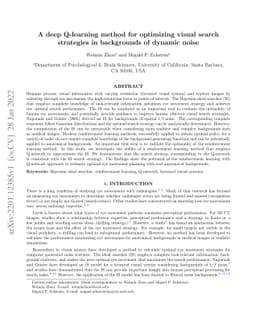 A deep Q-learning method for optimizing visual search strategies in
  backgrounds of dynamic noise