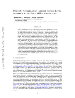 CoordX: Accelerating Implicit Neural Representation with a Split MLP
  Architecture