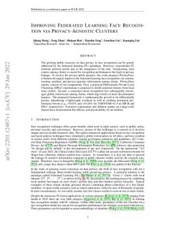 Improving Federated Learning Face Recognition via Privacy-Agnostic
  Clusters