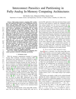 Interconnect Parasitics and Partitioning in Fully-Analog In-Memory
  Computing Architectures