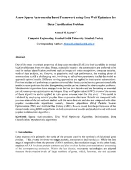 A new Sparse Auto-encoder based Framework using Grey Wolf Optimizer for
  Data Classification Problem