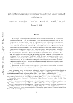 2D+3D facial expression recognition via embedded tensor manifold
  regularization