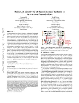 Rank List Sensitivity of Recommender Systems to Interaction
  Perturbations