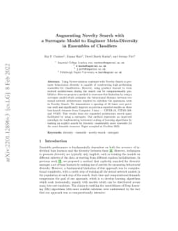 Augmenting Novelty Search with a Surrogate Model to Engineer
  Meta-Diversity in Ensembles of Classifiers