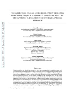 Constructing coarse-scale bifurcation diagrams from spatio-temporal
  observations of microscopic simulations: A parsimonious machine learning
  approach