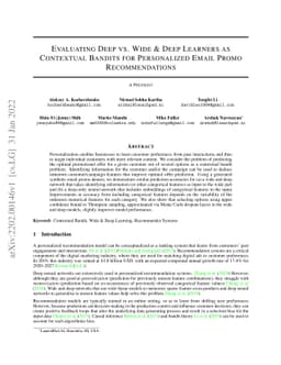 Evaluating Deep Vs. Wide & Deep Learners As Contextual Bandits For
  Personalized Email Promo Recommendations
