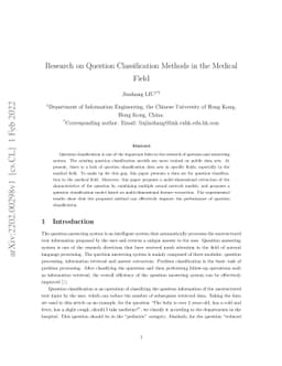 Research on Question Classification Methods in the Medical Field