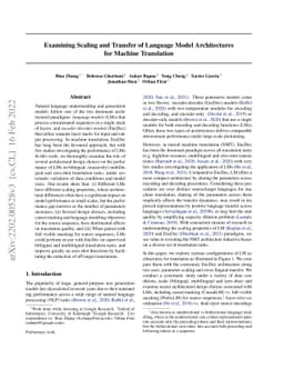 Examining Scaling and Transfer of Language Model Architectures for
  Machine Translation