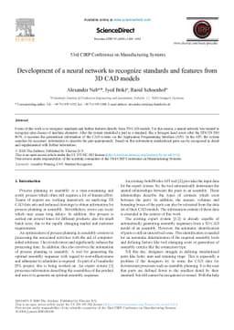 Development of a neural network to recognize standards and features from
  3D CAD models