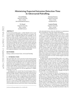 Minimizing Expected Intrusion Detection Time in Adversarial Patrolling