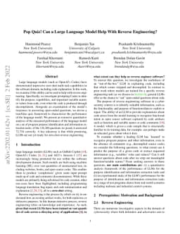Pop Quiz! Can a Large Language Model Help With Reverse Engineering?