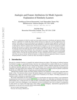 Analogies and Feature Attributions for Model Agnostic Explanation of
  Similarity Learners