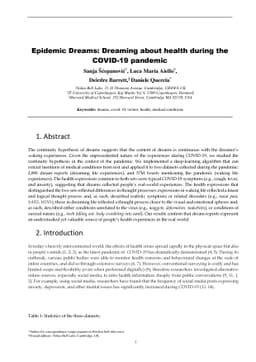Epidemic Dreams: Dreaming about health during the COVID-19 pandemic