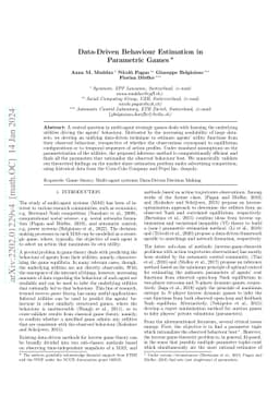 Data-Driven Behaviour Estimation in Parametric Games