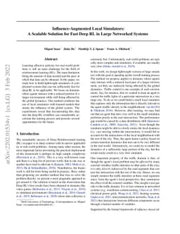 Influence-Augmented Local Simulators: A Scalable Solution for Fast Deep
  RL in Large Networked Systems