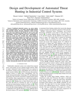 Design and Development of Automated Threat Hunting in Industrial Control
  Systems