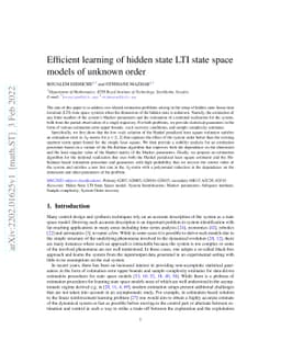 Efficient learning of hidden state LTI state space models of unknown
  order