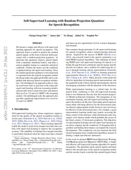 Self-supervised Learning with Random-projection Quantizer for Speech
  Recognition