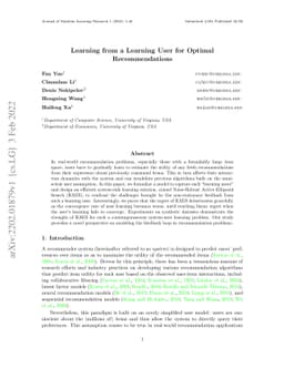 Learning from a Learning User for Optimal Recommendations