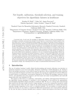 Net benefit, calibration, threshold selection, and training objectives
  for algorithmic fairness in healthcare