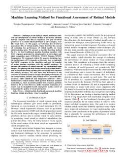 Machine Learning Method for Functional Assessment of Retinal Models