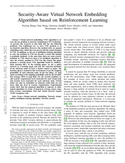 Security-Aware Virtual Network Embedding Algorithm based on
  Reinforcement Learning