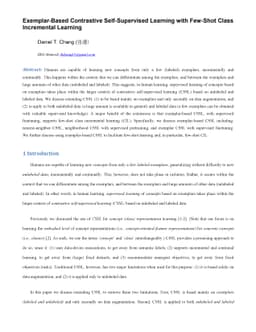 Exemplar-Based Contrastive Self-Supervised Learning with Few-Shot Class
  Incremental Learning