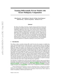 Training Differentially Private Models with Secure Multiparty Computation