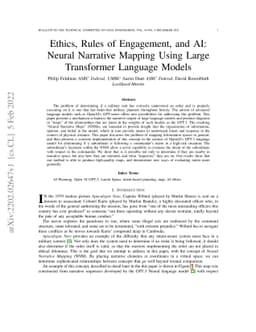 Ethics, Rules of Engagement, and AI: Neural Narrative Mapping Using
  Large Transformer Language Models