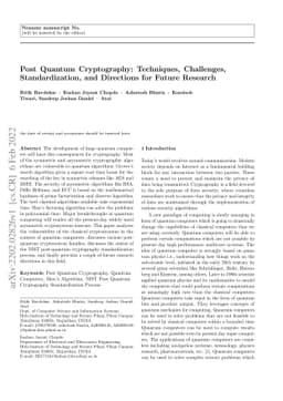 Post Quantum Cryptography: Techniques, Challenges, Standardization, and
  Directions for Future Research