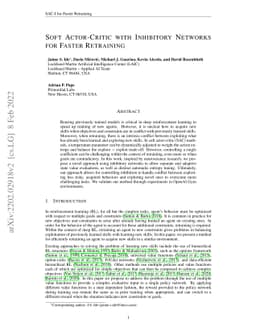 Soft Actor-Critic with Inhibitory Networks for Faster Retraining