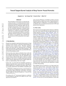 Neural Tangent Kernel Analysis of Deep Narrow Neural Networks