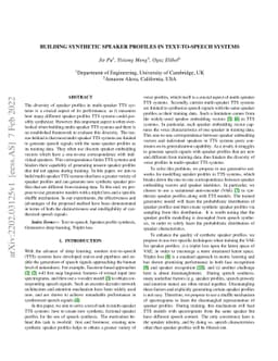 Building Synthetic Speaker Profiles in Text-to-Speech Systems