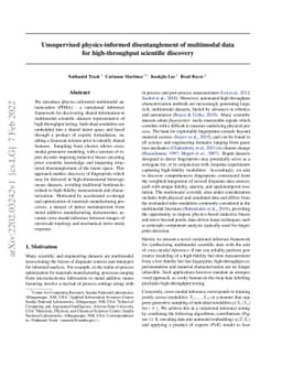 Unsupervised physics-informed disentanglement of multimodal data for
  high-throughput scientific discovery