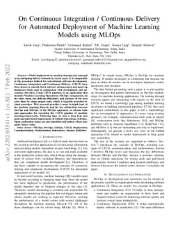 On Continuous Integration / Continuous Delivery for Automated Deployment
  of Machine Learning Models using MLOps