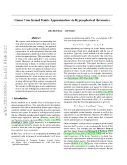 Linear Time Kernel Matrix Approximation via Hyperspherical Harmonics