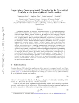 Improving Computational Complexity in Statistical Models with
  Second-Order Information