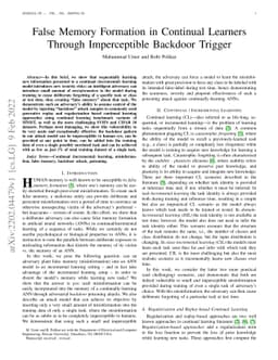 False Memory Formation in Continual Learners Through Imperceptible
  Backdoor Trigger