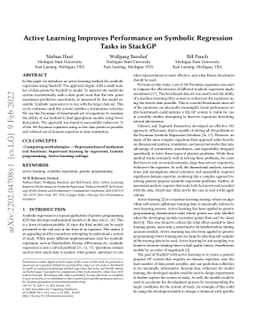 Active Learning Improves Performance on Symbolic RegressionTasks in
  StackGP
